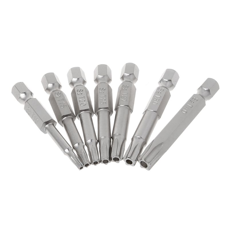 7Pcs Star Drill Bits Screwdriver Magnetic 1/4" Hex Shank Hand Tools Five-pointed Star Bore T10-T40