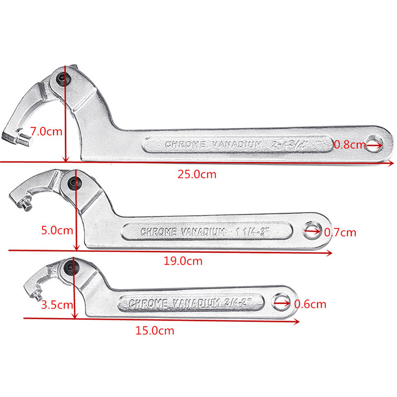 1pc Adjustable Hook C Type Wrench Spanner Tool Nuts Bolts Hand Tool 19-51mm 32-76mm 51-120mm With Scale