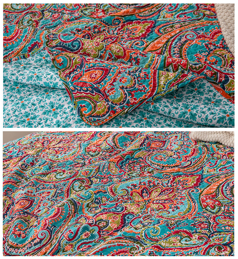 CHAUSUB BedSpreads For Bed Cotton Quilt Set 3PCS Bohemia Print Quilts Quilted Bed Cover King Queen Size Coverlet Summer Blanket