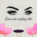 Lashes Make Everything Better Quotes Eyelashes Eye Wall Decal Girls Vinyl Wall Sticker Beauty Salon Make Up Decor Mural F902