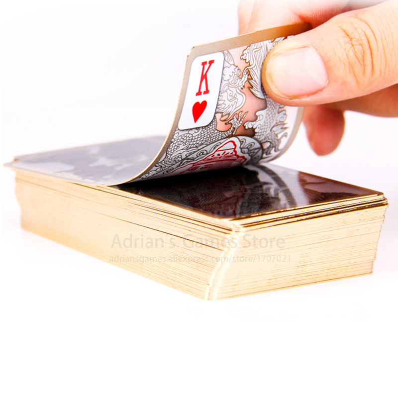 Golden Edge Crystal Plastic Playing Cards Deck Gilt Gold Plated 95*52mm Dragon Poker Cards Long Shape