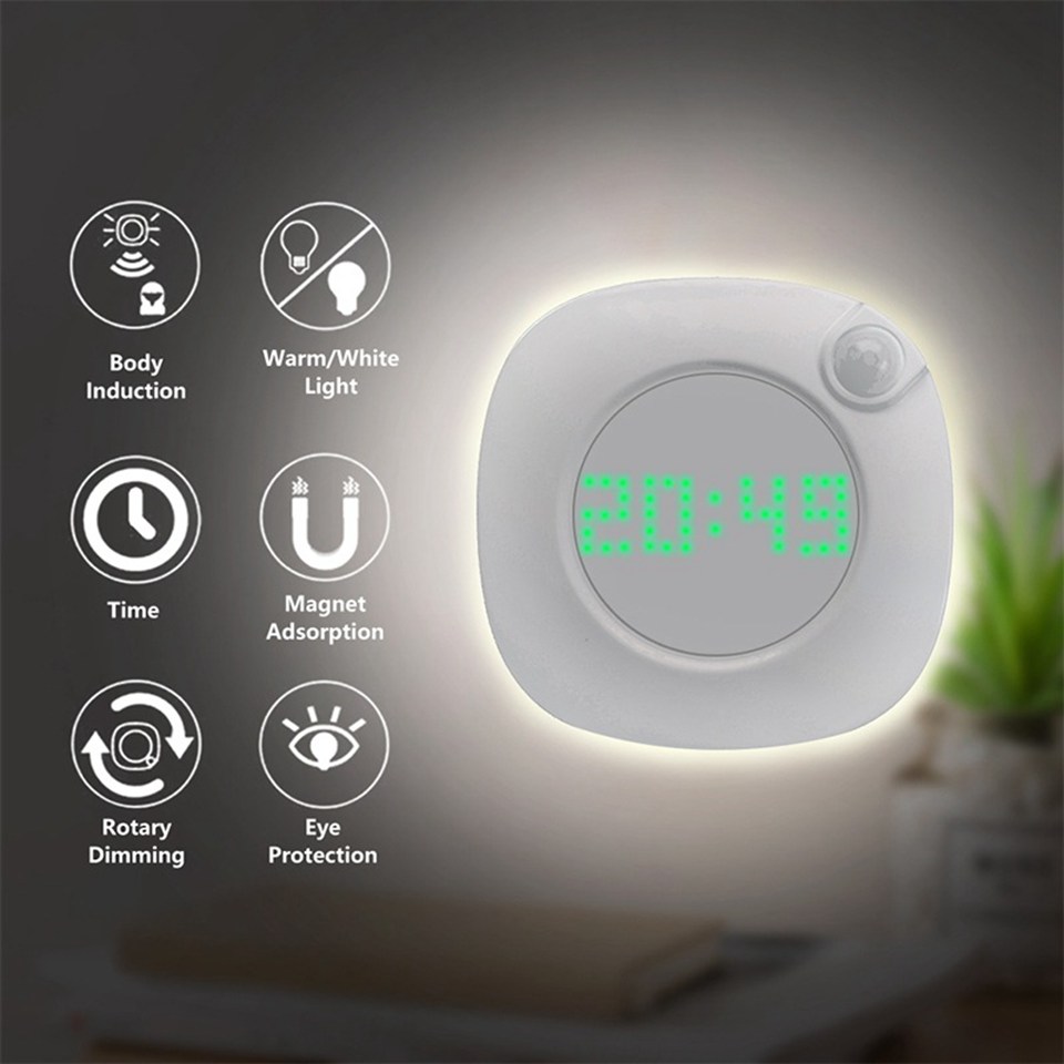 LED Body Induction infrared Sensor Light New Smart Night Light with Time Clock for Bedroom Stairs Wall Lamp Battery Power Lamp