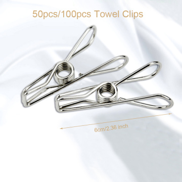 100pcs 6cm stainless steel Beach Towel Clip Clothes Pegs Clothes Pins For Coat Pants Laundry Drying pegs Washing Towel Holder