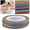 12Pcs/set DIY Shiny Scrub Nail Striping Tape Line 3D Nail Art Decoration Mixed Colors Nail Sticker Decals Rolls Thin Tape Tool