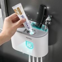 Wall-mounted Magnetic Toothbrush Holder waterproof Toothpaste Squeezer For Toilet Grey Automatic Dispenser Bathroom Accessories