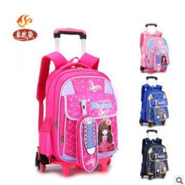 kid School Backpack On wheels Trolley School backpack bag for girls kid's luggage Rolling Bag Children wheeled Backpack for kids