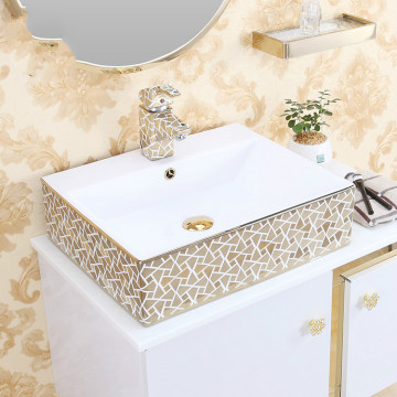 Europe style bathroom vanities chinese Jingdezhen Art Counter Top ceramic hand wash basin cabinet bathroom sinks rectangular