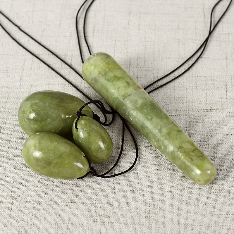 Natural Green Jade Yoni Eggs Drilled Pleasure Wand Helu Jade Massager Kegel Exercise Vaginal Ben Wa Ball Guasha Massage Stone