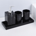 LBER Marble Texture Bathroom Supplies Black 4Pcs Resin Bathroom Accessories with Dispenser Toothbrush Holder Soap Dispenser