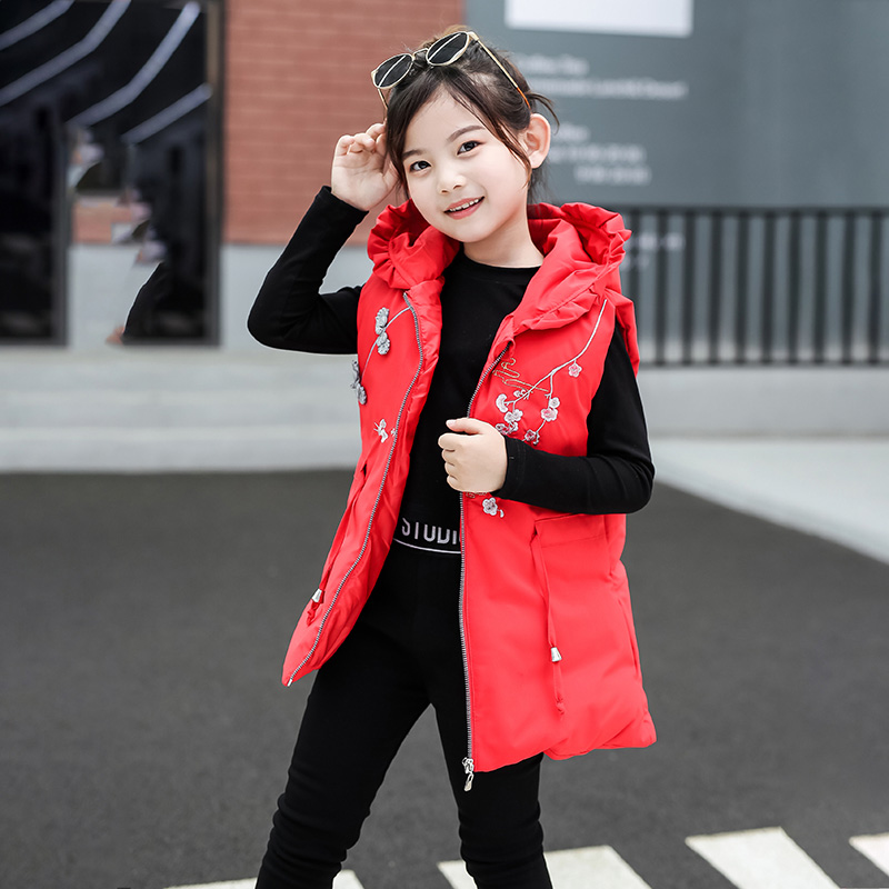 Girls Vests Warm Spring Autumn Jackets For Girls Embroidered Chinese New Year Style Kids Kids Clothes Hooded Vest Waistcoat