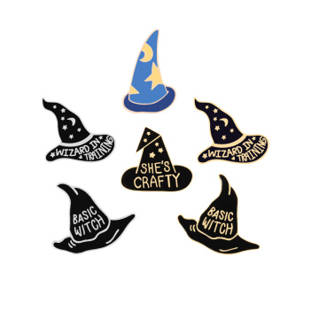 6 style funny hat gold silver color SHE'S CRAFTY and BASIC WITCH game brooch Enamel pins party accessories Kids Gift celebrate