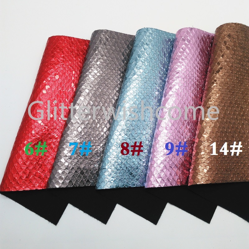 Glitterwishcome 21X29CM A4 Size Metallic Synthetic Leather, Crack Snake, leopard Faux PU Leather fabric Vinyl for Bows, GM586A