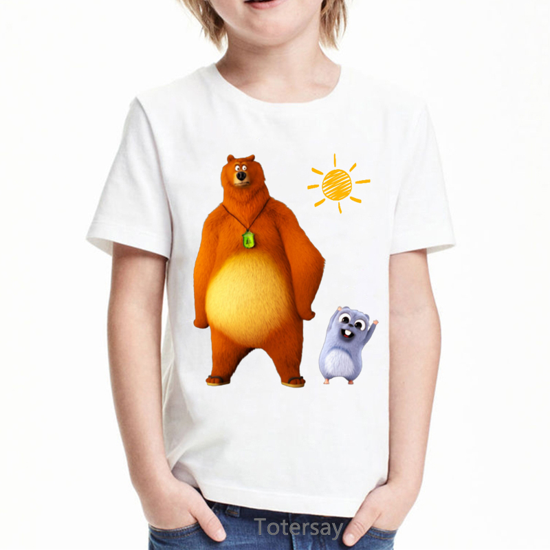 funny t-shirt for boys sunlight Grizzy bear animal print t shirt boys lemmings tshirt camisetas lovely kids clothes summer tops