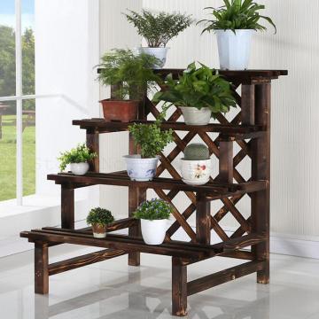 Anticorrosive Wood Outdoor Ladder Flower Wearing Wooden Balcony Multilayer Showy Carbonized Wood Real Wood Garden Flowerpot More