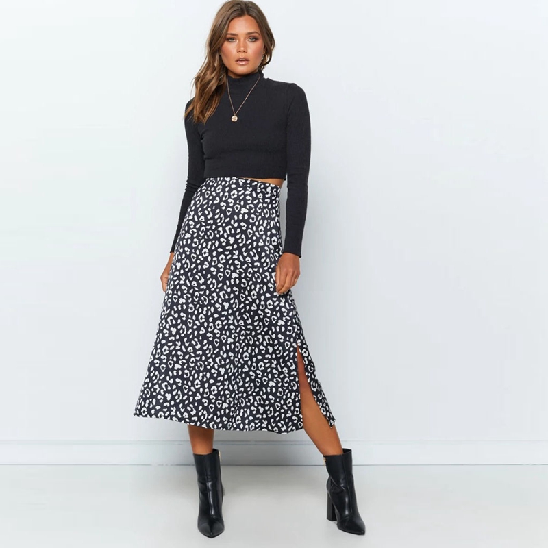 2020 Sexy Leopard Wrap Skirt Print Chiffon Split Skirt Casual Fashion Long Skirts for Women Spring Summer Clothes Zipper Elegant
