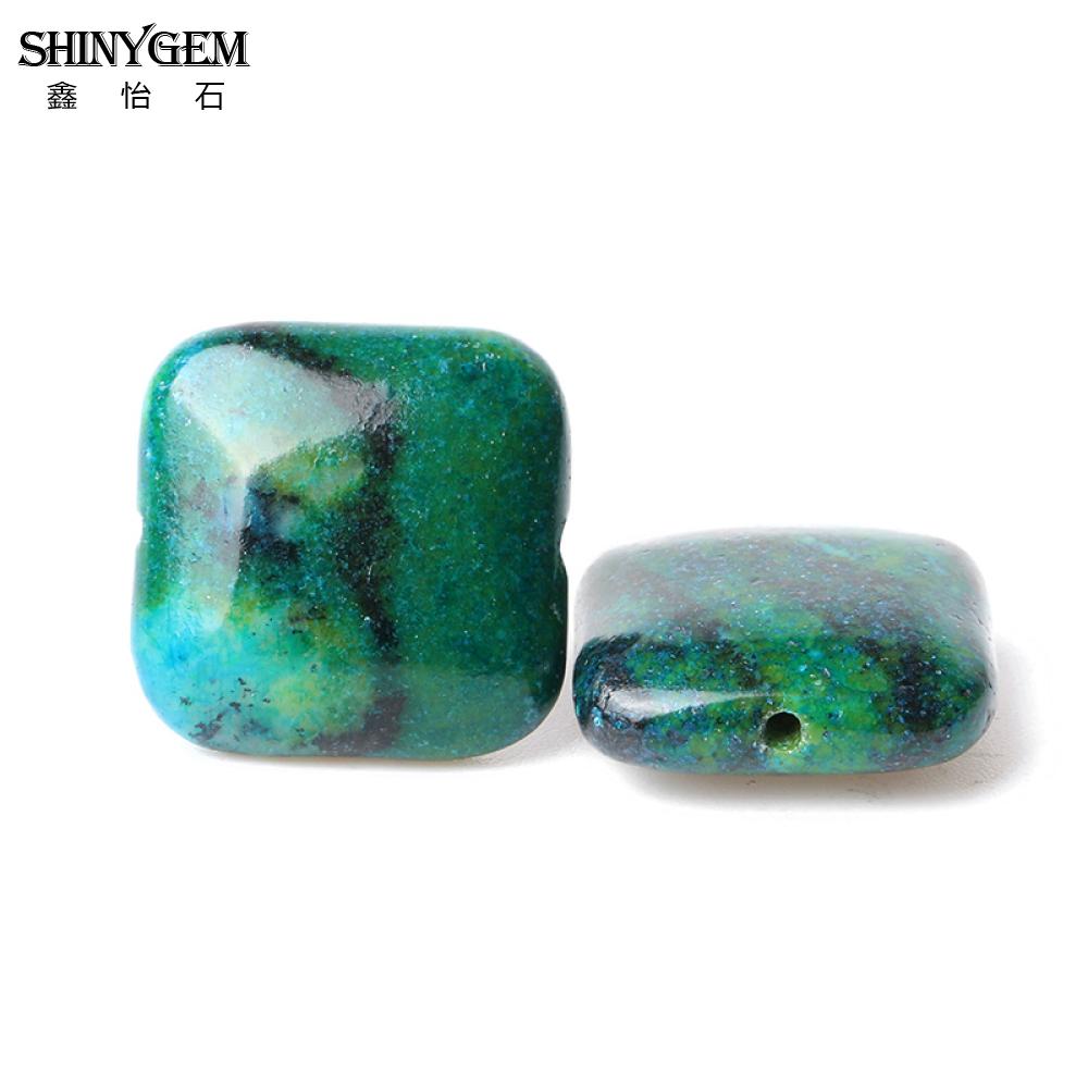 ShinyGem 20mm Square Phoenix Stone Big Dyed Chrysocolla Azurite Loose Bead Green Natural Stone Beads For Jewelry Making 5pcs/Lot