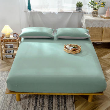 1 pc Bedding Sheet Cotton Single Size Green Color Mattress Cover With Four Corners For Adult Skin-friendly Fitted Sheets