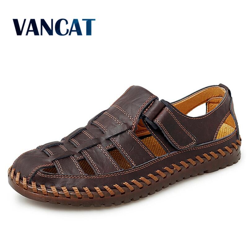 Brand Summer Genuine Leather Roman Men's Sandals Business Casual Shoes Outdoor Beach Wading Slippers Men's Shoes Big Size 39-48