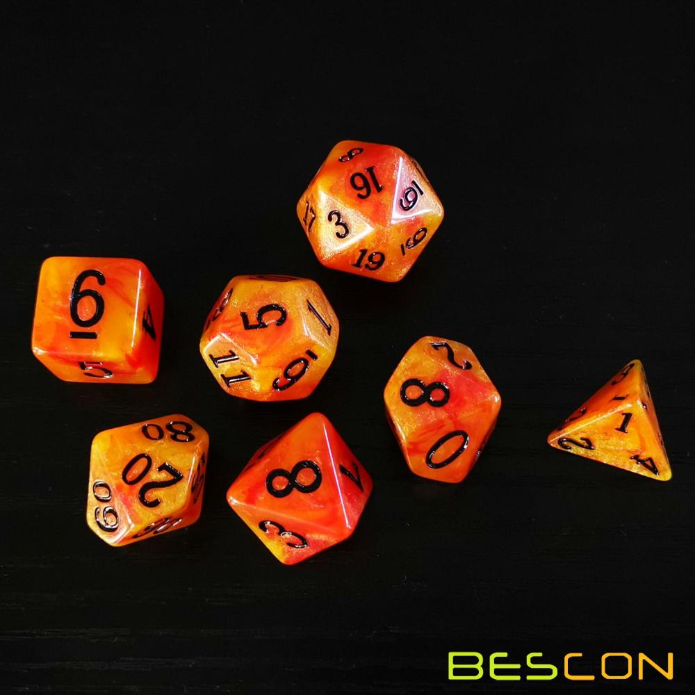 Bescon Magical Stone Dice Set Series, 7pcs Polyhedral RPG Dice Set Aura Stone, Tinbox Set
