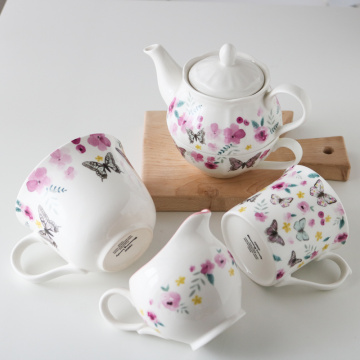 Lady Style Afternoon Tea Fresh Peach Blossom Butterfly Design Coffee Cup/Teapot/Milk Jug