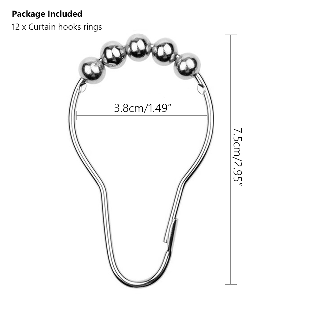 12 pcs/pack Hooks Rings Stainless Steel Set Polished For Rods Creative Shower Curtain Rings Hooks Polished Satin Nickel Ball