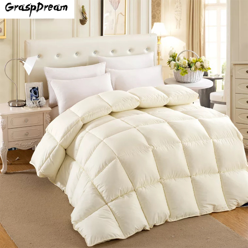 100% Goose Down Quilt solid color sanding comforter thick winter bedding warm feather velvet core quality quilt autumn blanket