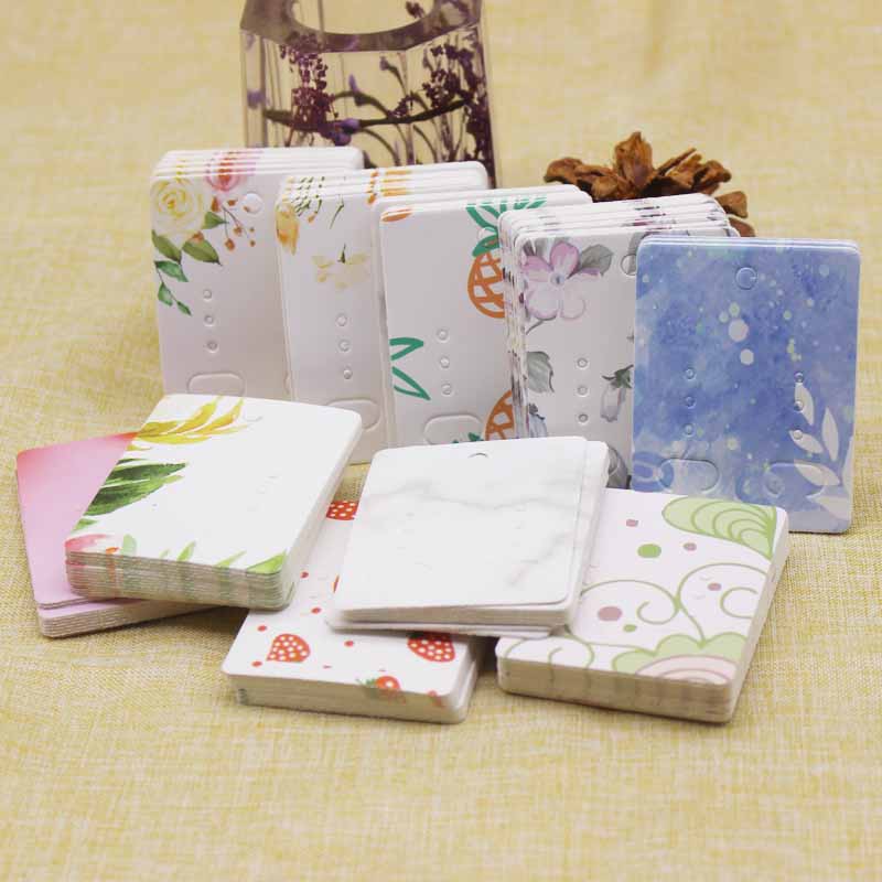 50Pcs flower marbling paper earring package Card 5x6.5cm fruit style Jewelry earringDisplay tag Cards