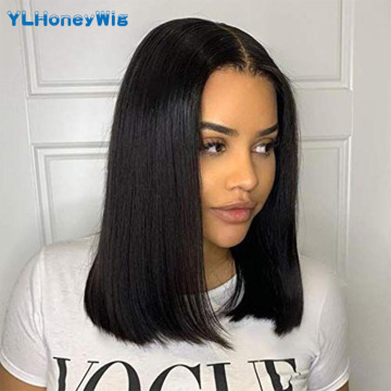 YLHoney 4x4 Lace Front Short Bob Human Hair Wigs Pre-Plucked Brazilian Straight Human Hair Wigs 150% Density Remy wig 8-14