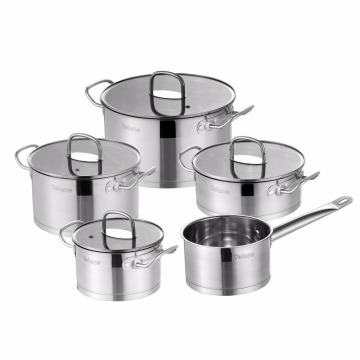 Velaze Kitchen Cookware Set 9 Piece Stainless Steel Cooking Pot & Pan Sets, Induction Safe, Saucepan, Casserole,with Glass lid