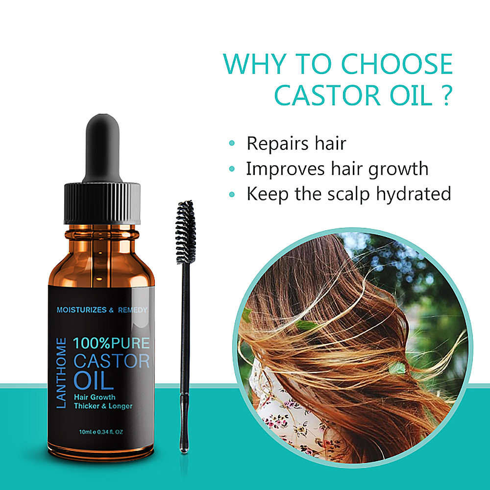 Natural Castor Oil Nourish Hair Essential Oil Anti Hair Loss 10ml Pure Hair Growth Serum Eyelash Growth Eyebrow Enhancer