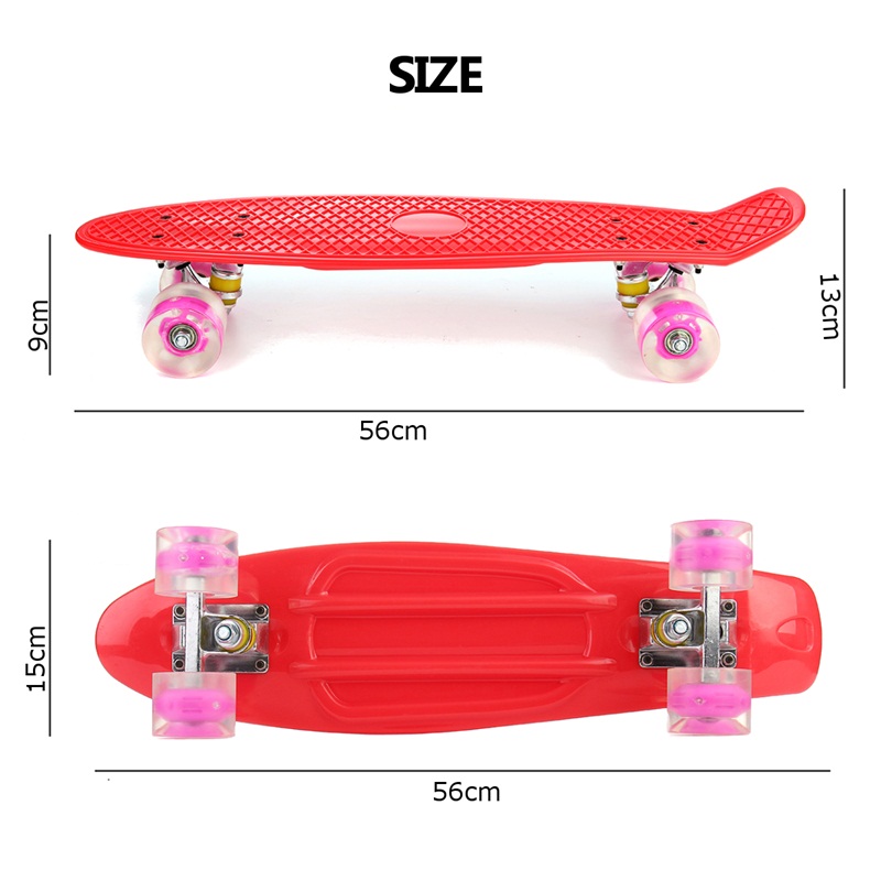 22 Inches Four-wheel Mini Longboard Pastel Color Skate Board skateboard with LED Flashing Wheels Retro Skateboard