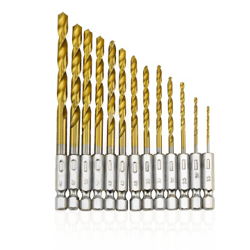 Pro 13pcs/lot HSS High Speed Steel Titanium Coated Drill Bit Set 1/4 Hex Shank 1.5-6.5mm High Quality For Electric Dril