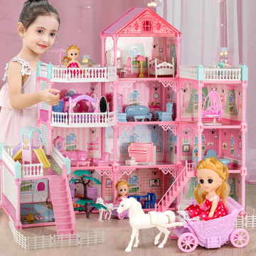 QWZ New Big Size Girls Princess Villa Toy Handmade Doll House Castle DIY House Toy Dollhouse Birthday Gifts Educational Toys