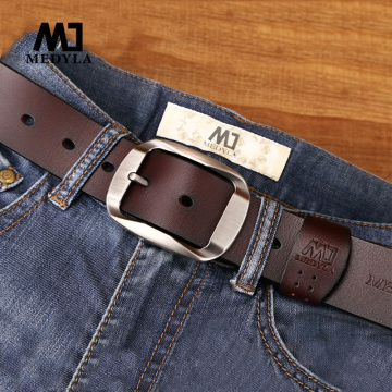 MEDYLA belt male cowhide genuine leather belts for men brand Strap male pin buckle vintage jeans belt 110cm-125cm