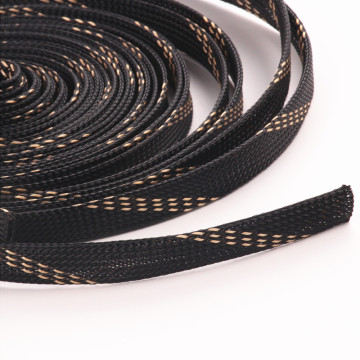 Insulation Braided Cable Sleeves 10M 15mm Black+Gold Wire Protection PET Nylon High Density Expandable Braided Cable Sleeves