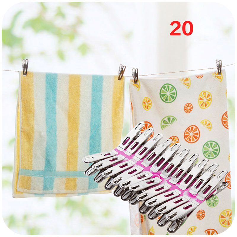 Laundry Household 20Pcs Stainless Steel Clothes Pegs Clothespins Socks Underwear Drying Rack Holder Hanging Pins Clips