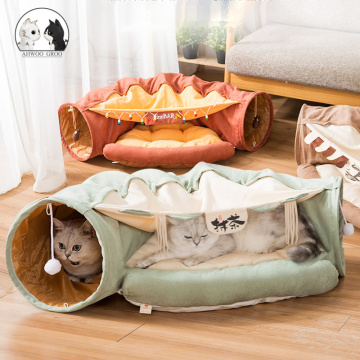 Japan Harajuku Cat Collapsible Tunnel Bed Removeable Funny Cat Mat Tube Pet Interactive Play Toys Sound Paper Ring Bell Cat Nest