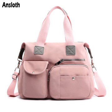 Ansloth Waterproof Nylon Travel Bag For Women Bag Solid Color Travel Handbag Lady Big Shoulder Bag Female Travel Duffels HPS809