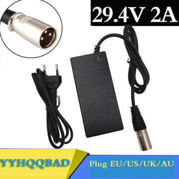 29.4V 2A Charger for 24V 25.2V 25.9V 29.4V 7S lithium battery pack 29.4V recharger e-bike charger EU/AU/US Plug XLRM Connector