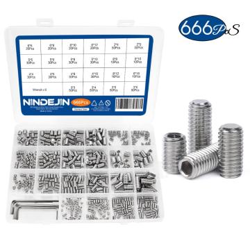 666pcs Hex hexagon socket set screw flat point grub screw assortment kit stainless steel M2 M3 M4 M5 M6 M8 headless set screw