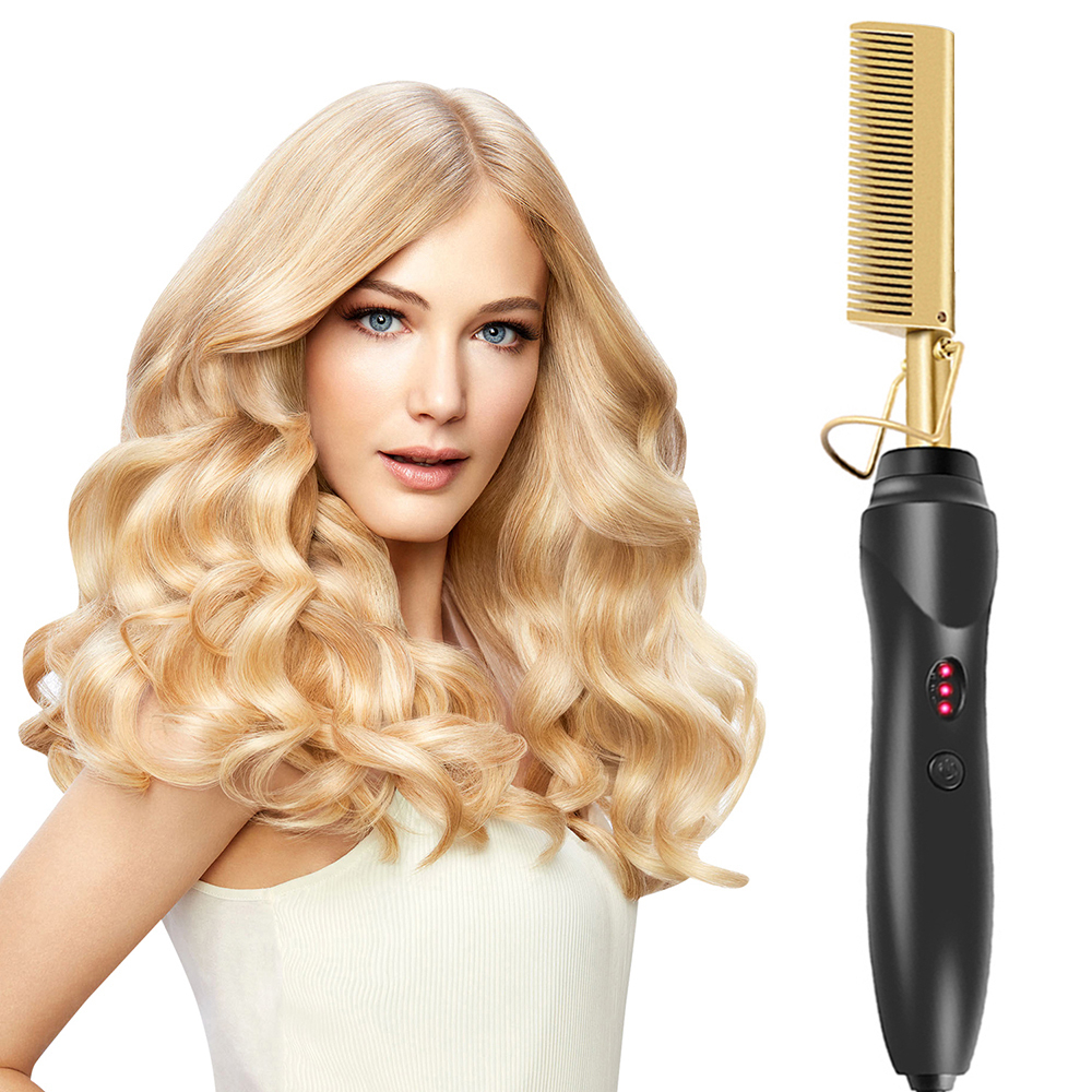 2020 New Hair Straightener Electric Comb Wand Hair Curling Irons Hair Curler Hot Comb Straightening Electric Comb Titanium Alloy