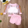 2019 Children Summer Clothing Toddler Kids Baby Girl Mesh Coat Vest Pants Outfit 3Pcs UV Sunsuit Colorful Rainbow Striped Set