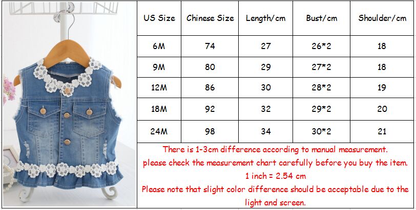 Baby Vests Girls Jeans Denim Lace Waistcoats Outerwear Children Spring Clothes Kids Jackets 0-2Y