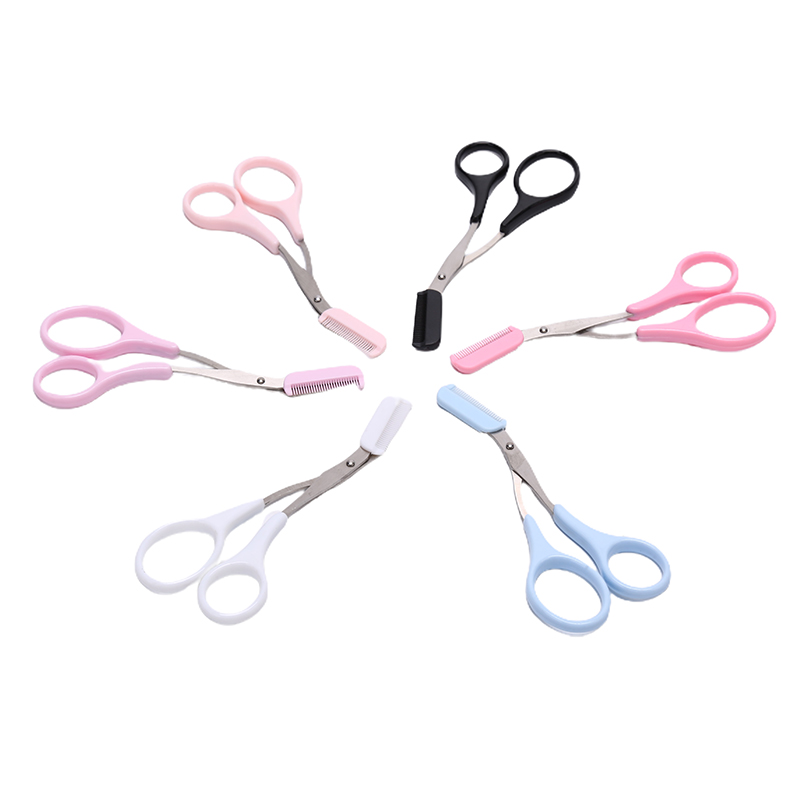 1pcs Eyebrow Trimmer Scissors Comb Eyelash Hair Scissors Clips Shaping Eyebrow Razor Shear Groom Hair Trim 6 Colors