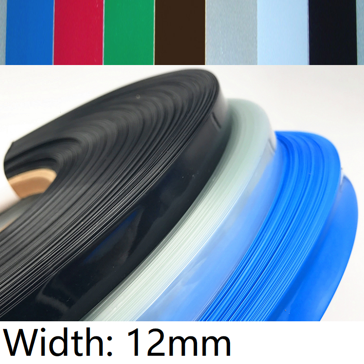 Width 12mm PVC Heat Shrink Tube Dia 7mm Lithium Battery Insulated Film Wrap Protection Case Pack Wire Cable Sleeve Colorful