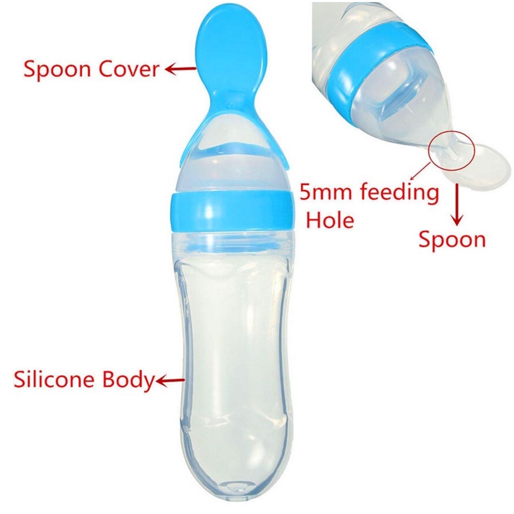 90ml Baby Squeezing Feeding Spoon Silicone Feeding Bottle Training Spoon Infant Cereal Food Feeder Supplement Safe Tableware