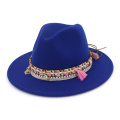 QBHAT Unisex Wide Brim Wool Felt Fedora Hats with Ethnic Braided Ribbon Jazz Cap Green Panama Style Formal Hat Trilby Cap