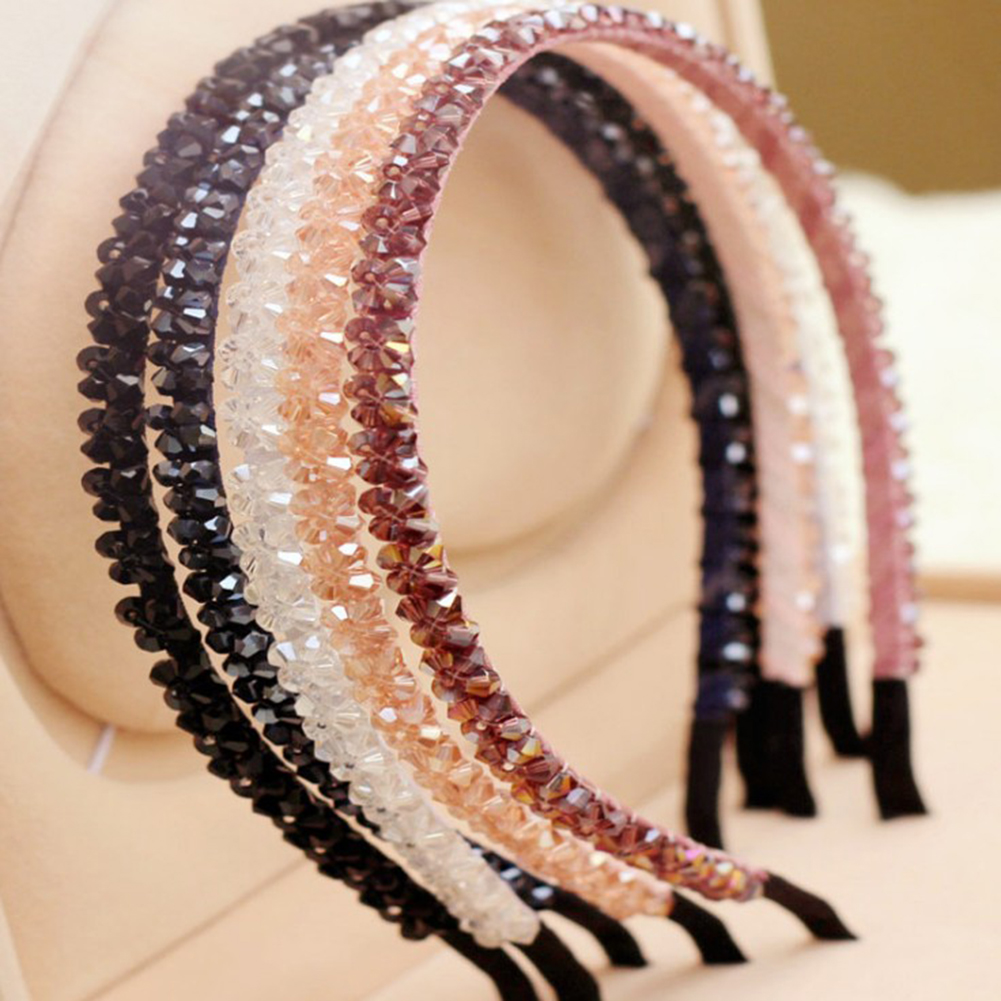 Shiny Crystal Beaded Hair Hoop Elegant Women Headband Headwear Adjustable Hairband Fashion Handmade Girls Hair Accessories