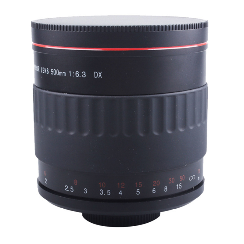 Black 500mm F6.3 Camera Telephoto Manual Mirror Lens + T2 Mount Adapter Ring for Canon Nikon Pentax Olympus Sony Fuji DSLR