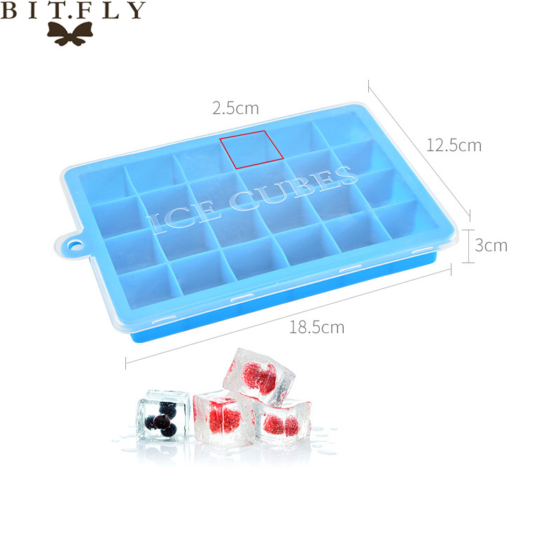 24 Grid Food Grade Silicone Ice Tray Home with Lid DIY Ice Cube Mold Square Shape Ice Cream Maker Kitchen Bar Accessories